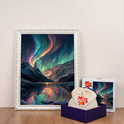 colourful aurora borealis - Wooden Jigsaw Puzzle