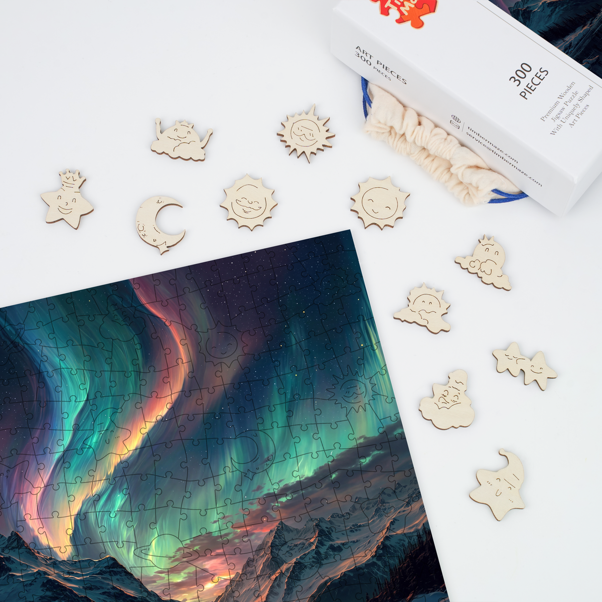 colourful aurora borealis - Wooden Jigsaw Puzzle
