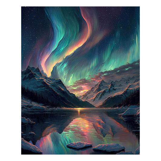 colourful aurora borealis - Wooden Jigsaw Puzzle