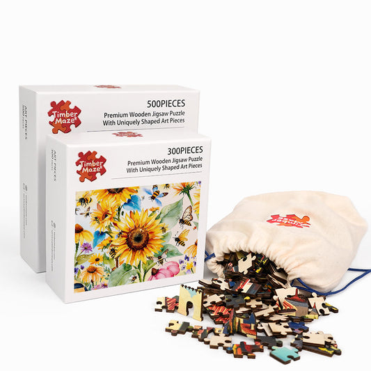 Bees and Sunflowers - Wooden Jigsaw Puzzle