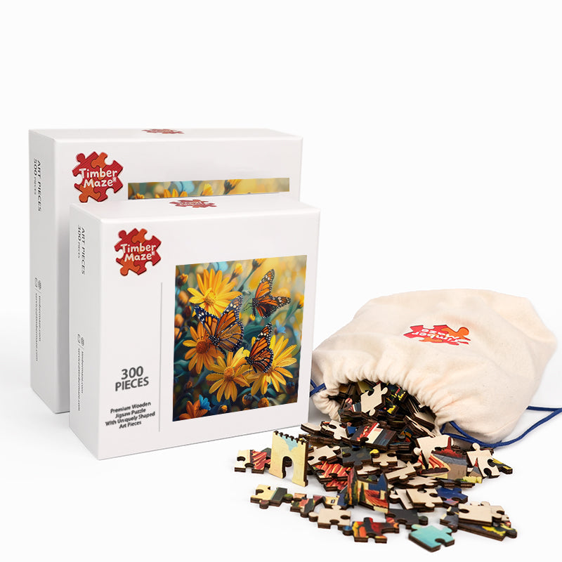 Monarchs in Bloom - Wooden Jigsaw Puzzle