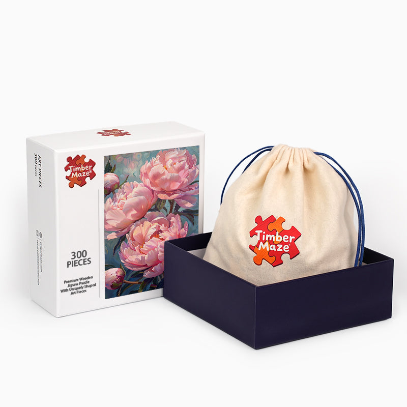 pink peonies - Wooden Jigsaw Puzzle