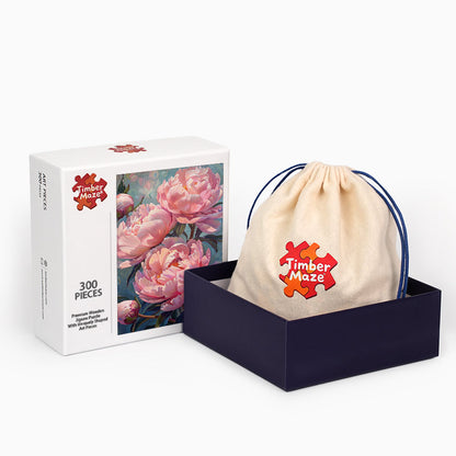 pink peonies - Wooden Jigsaw Puzzle