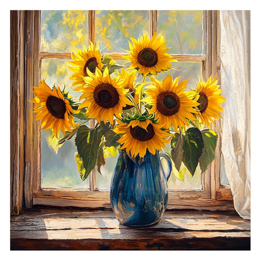 Sunflowers by the window - Wooden Jigsaw Puzzle