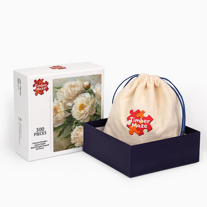White peonies - Wooden Jigsaw Puzzle