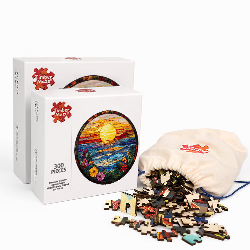 Stained Glass Sunset - Wooden Jigsaw Puzzle