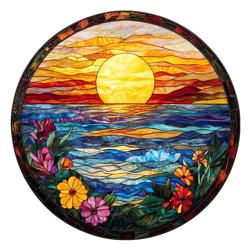 Stained Glass Sunset - Wooden Jigsaw Puzzle