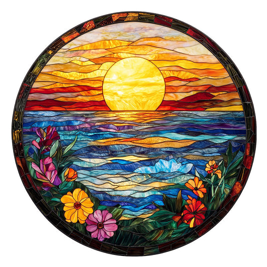 Stained Glass Sunset - Wooden Jigsaw Puzzle