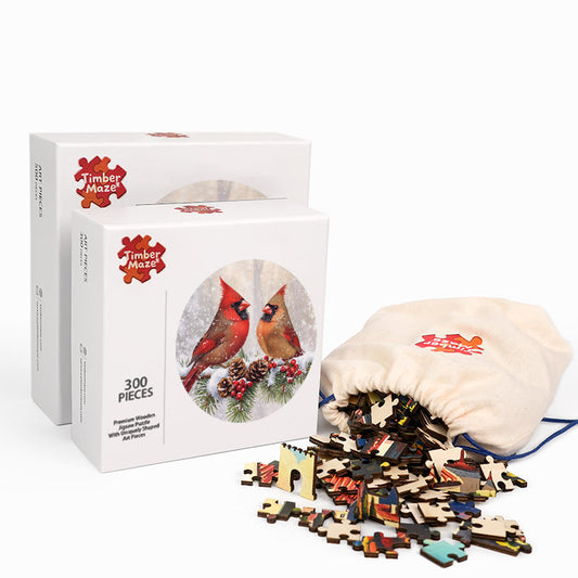 Winter Cardinals - Wooden Jigsaw Puzzle