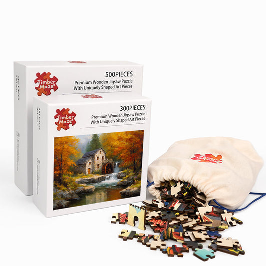Autumn Mill by the River - Wooden Jigsaw Puzzle