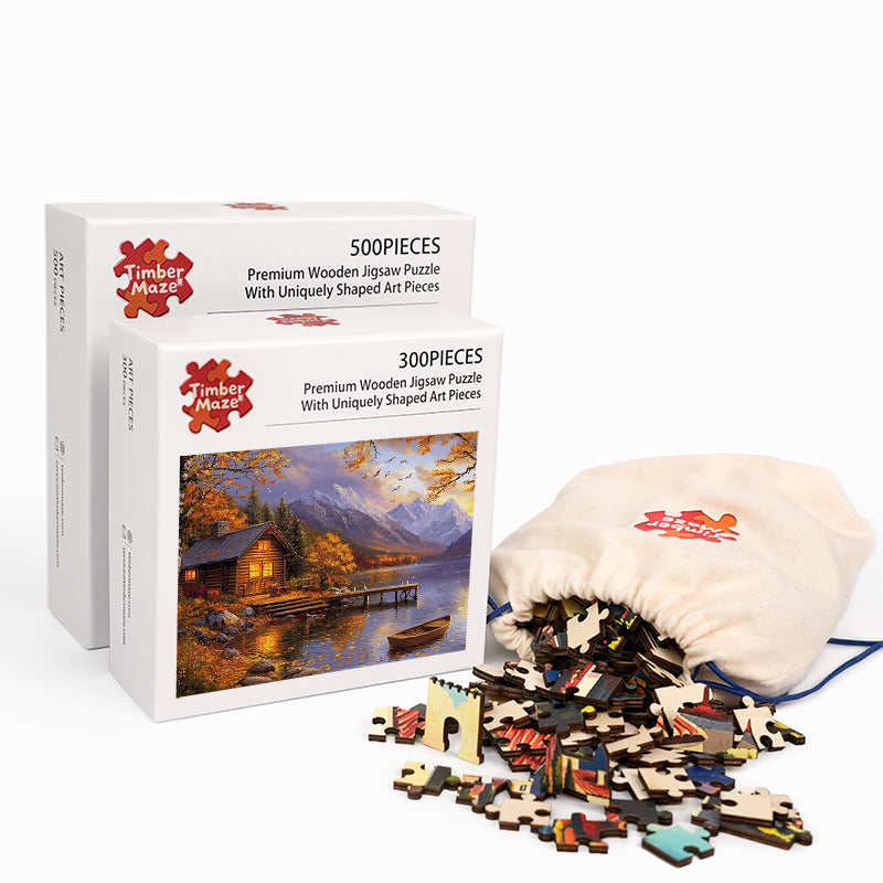 Cabin by Lake - Wooden Jigsaw Puzzle