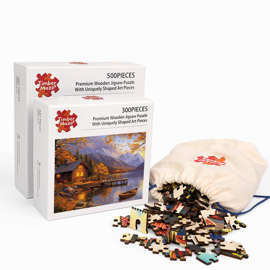 Cabin by Lake - Wooden Jigsaw Puzzle