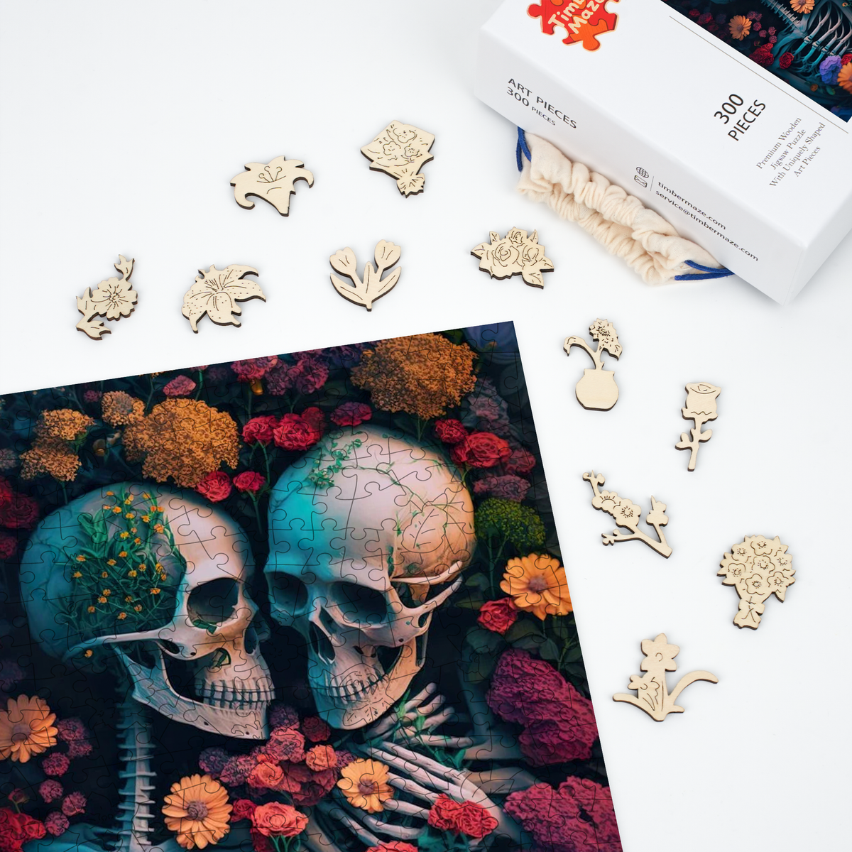 Skeleton Sea of Flowers - Wooden Jigsaw Puzzle