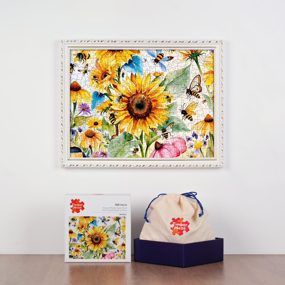 Bees and Sunflowers - Wooden Jigsaw Puzzle