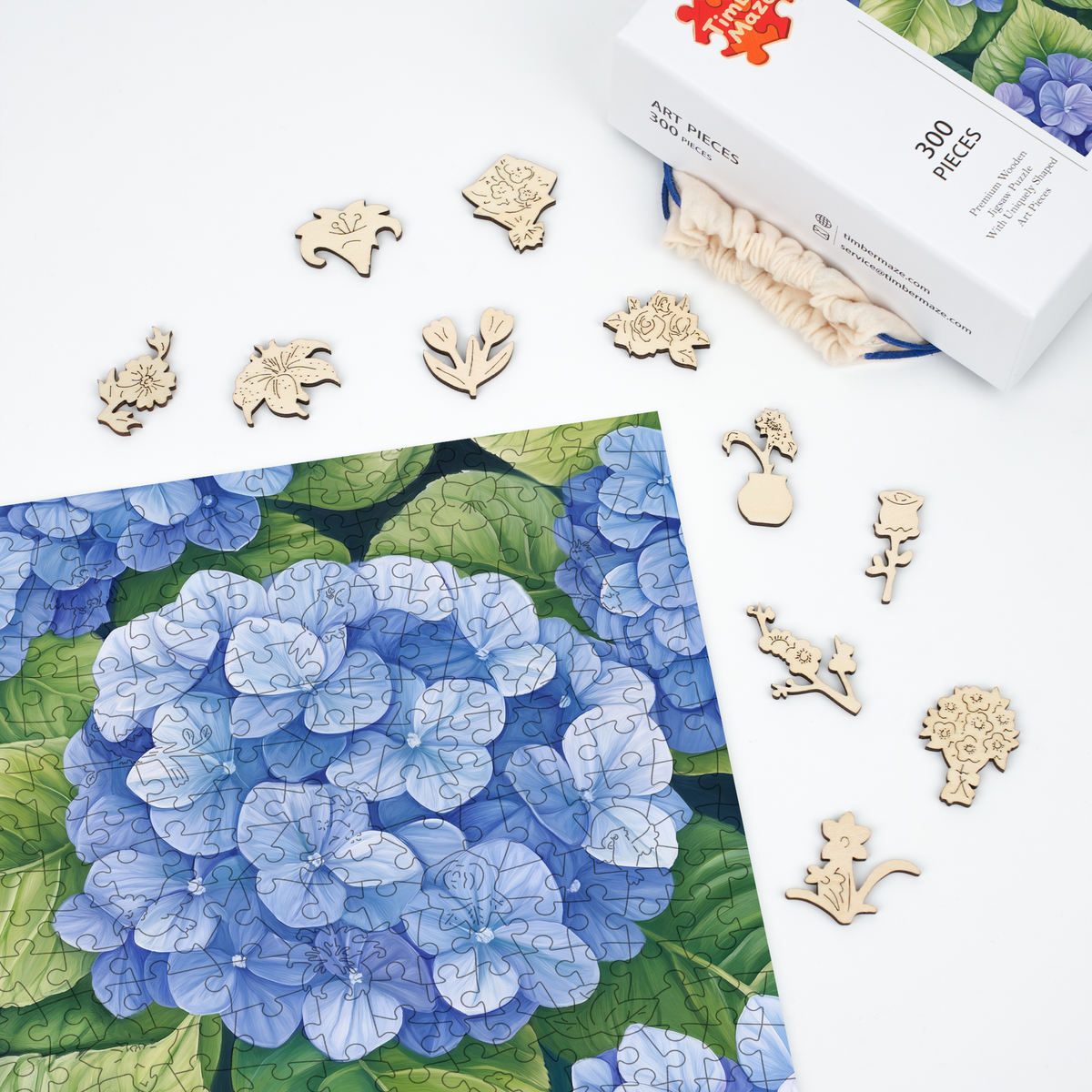 Clustered Hydrangeas - Wooden Jigsaw Puzzle