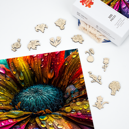 flower with raindrops - Wooden Jigsaw Puzzle