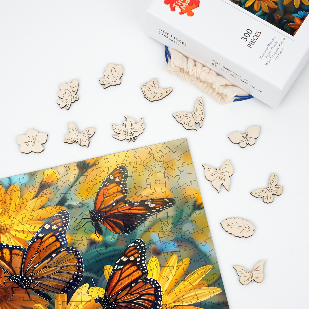 Monarchs in Bloom - Wooden Jigsaw Puzzle