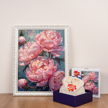 pink peonies - Wooden Jigsaw Puzzle