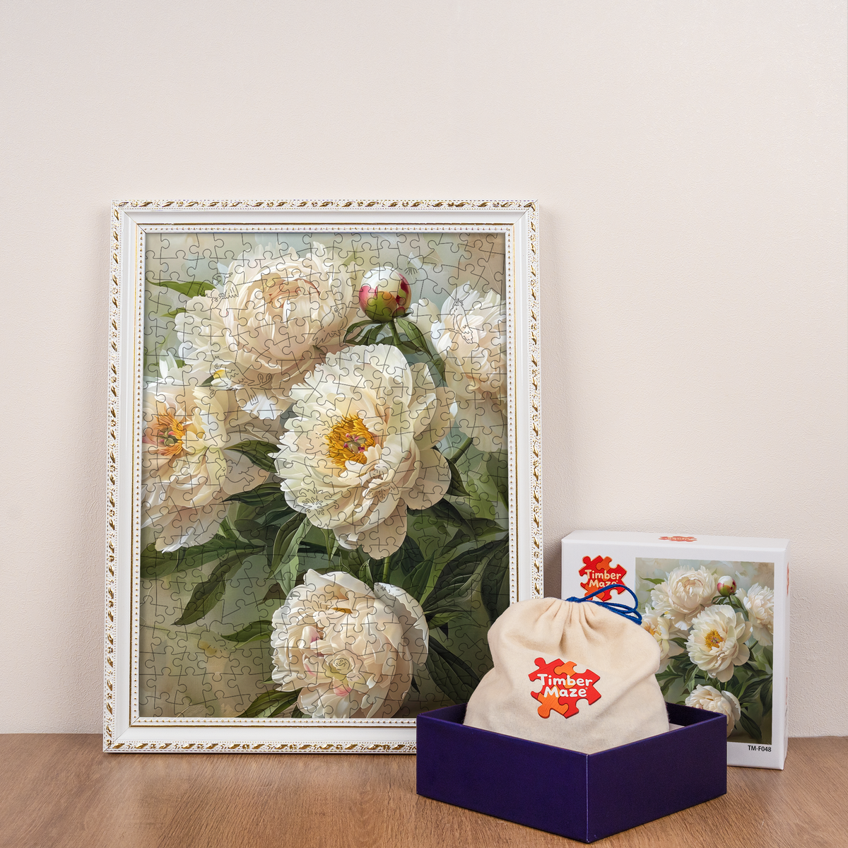 White peonies - Wooden Jigsaw Puzzle