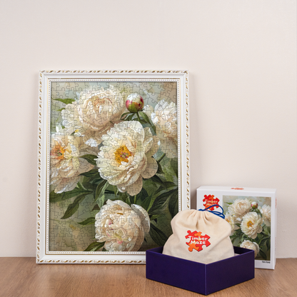 White peonies - Wooden Jigsaw Puzzle