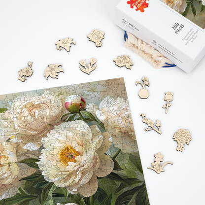 White peonies - Wooden Jigsaw Puzzle