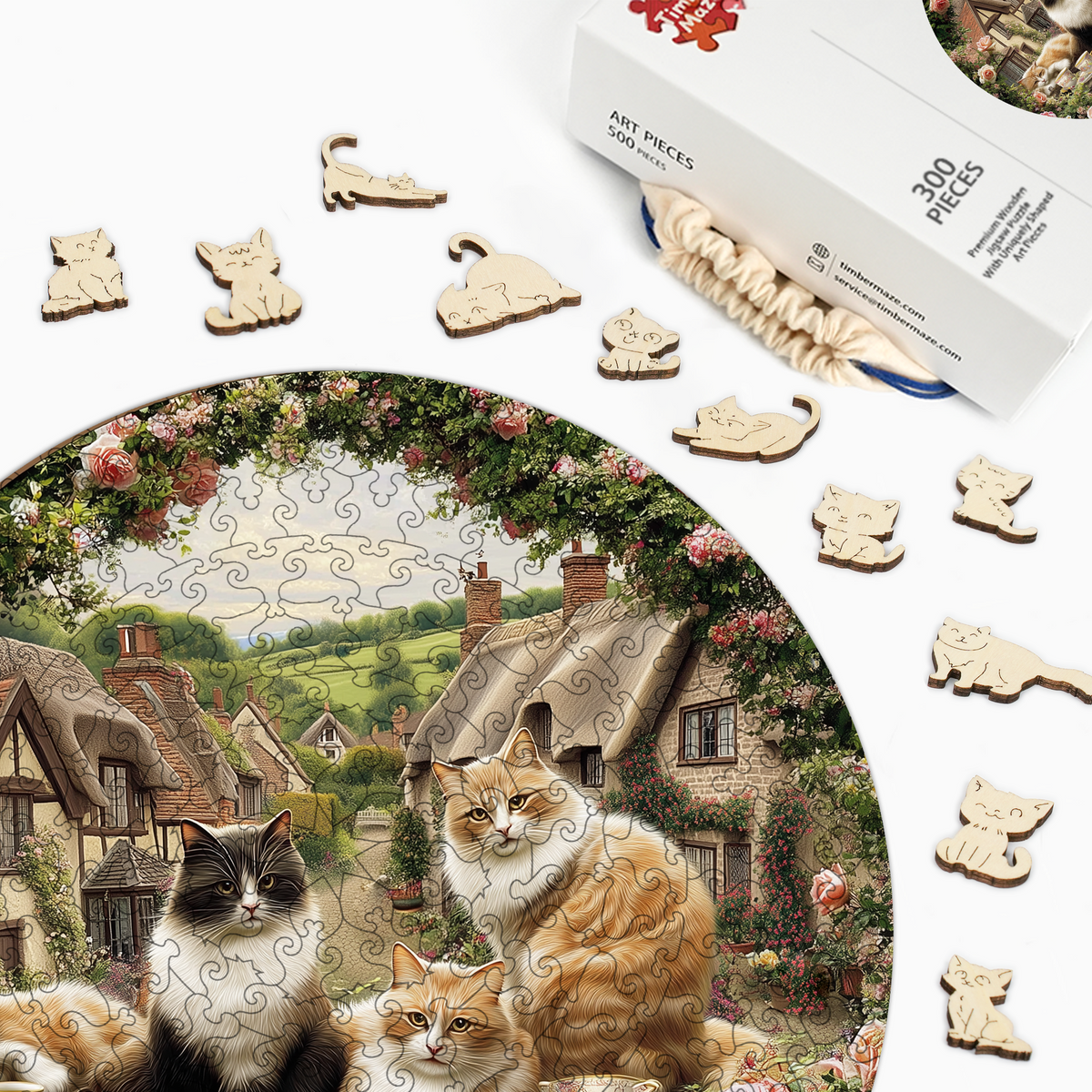 Cats & Tea Time - Wooden Jigsaw Puzzle