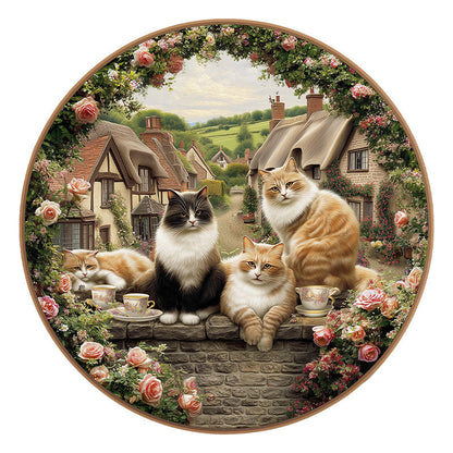 Cats & Tea Time - Wooden Jigsaw Puzzle