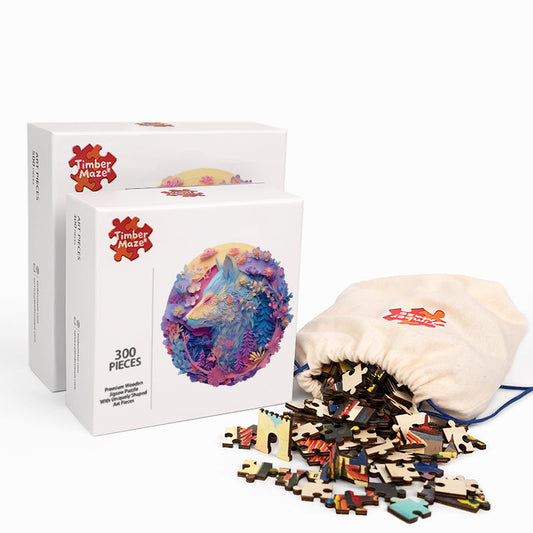 Wolf & Flowers - Wooden Jigsaw Puzzle