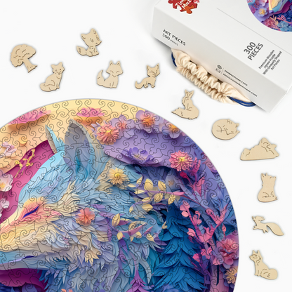 Wolf & Flowers - Wooden Jigsaw Puzzle