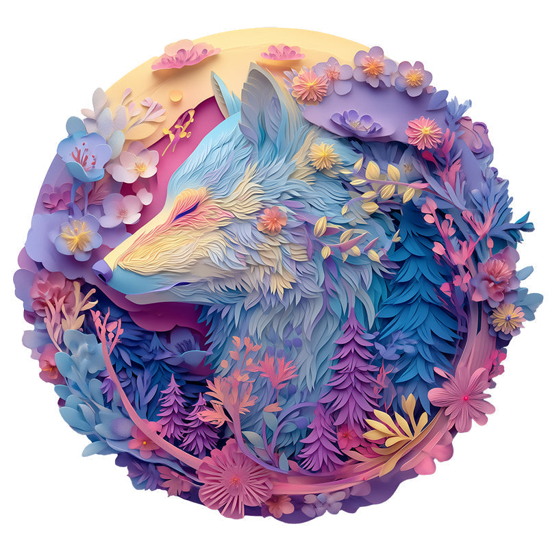 Wolf & Flowers - Wooden Jigsaw Puzzle