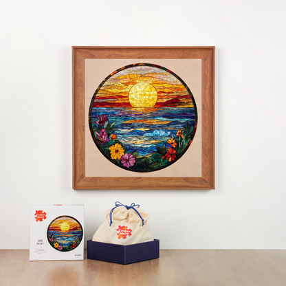 Stained Glass Sunset - Wooden Jigsaw Puzzle