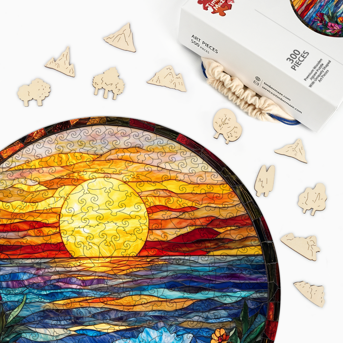 Stained Glass Sunset - Wooden Jigsaw Puzzle