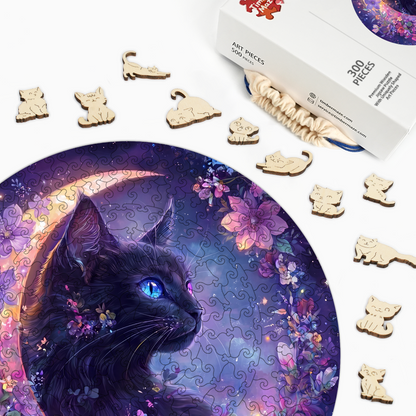 Enchanted Cat and Moon - Wooden Jigsaw Puzzle