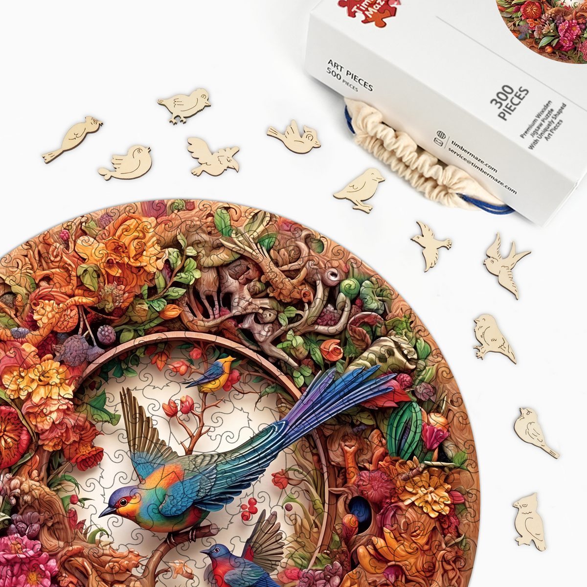 Vintage Floral Aviary - Wooden Jigsaw Puzzle