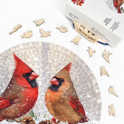 Winter Cardinals - Wooden Jigsaw Puzzle