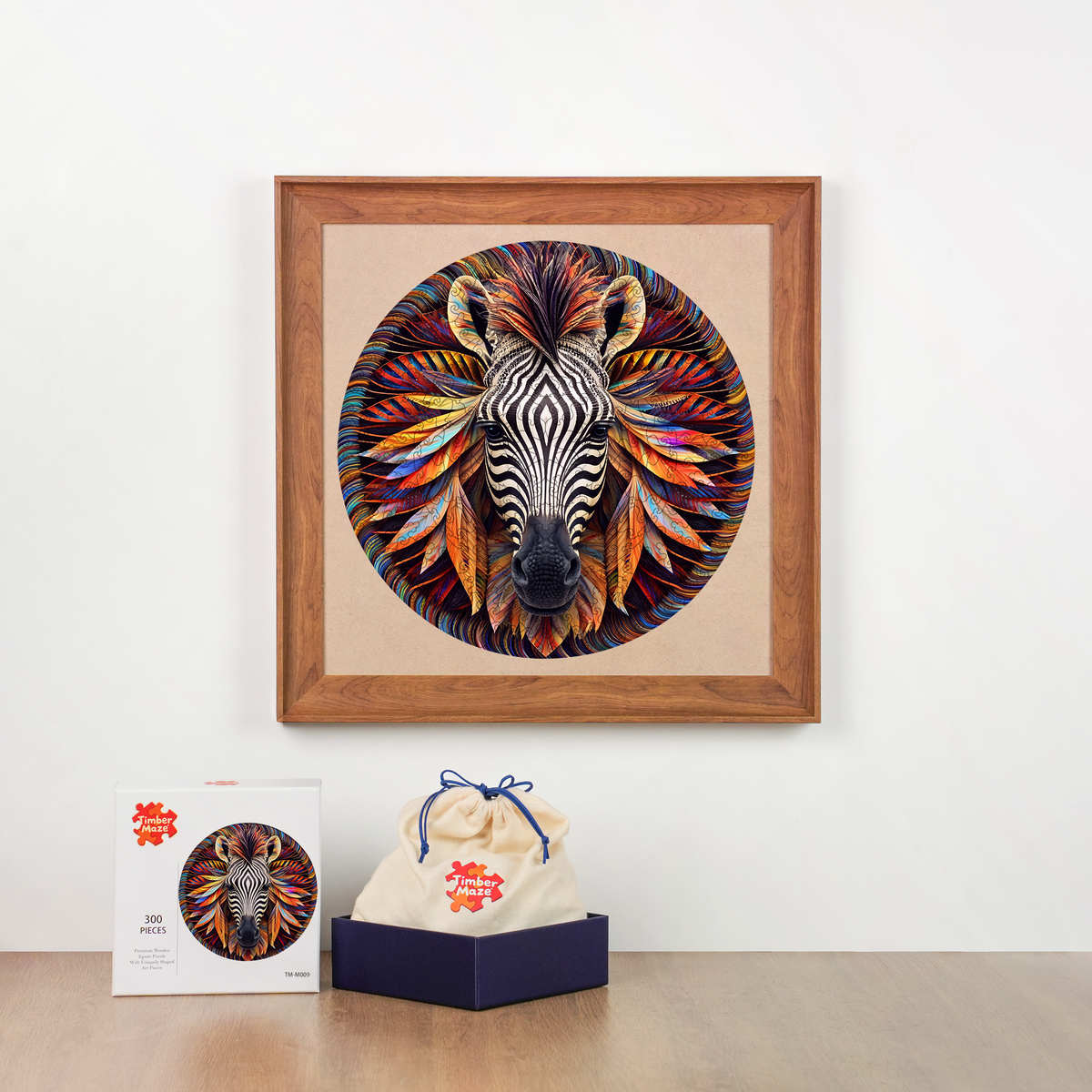 Zebra Feather Art - Wooden Jigsaw Puzzle