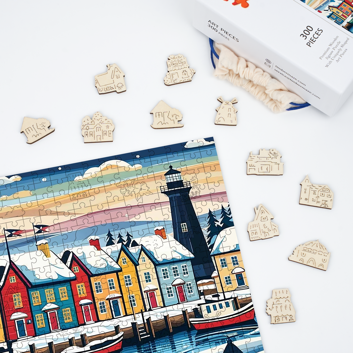 Winter Coastal Village - Wooden Jigsaw Puzzle