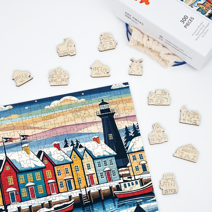 Winter Coastal Village - Wooden Jigsaw Puzzle