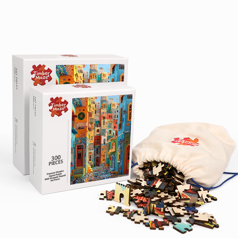 Festive Street Mosaic - Wooden Jigsaw Puzzle