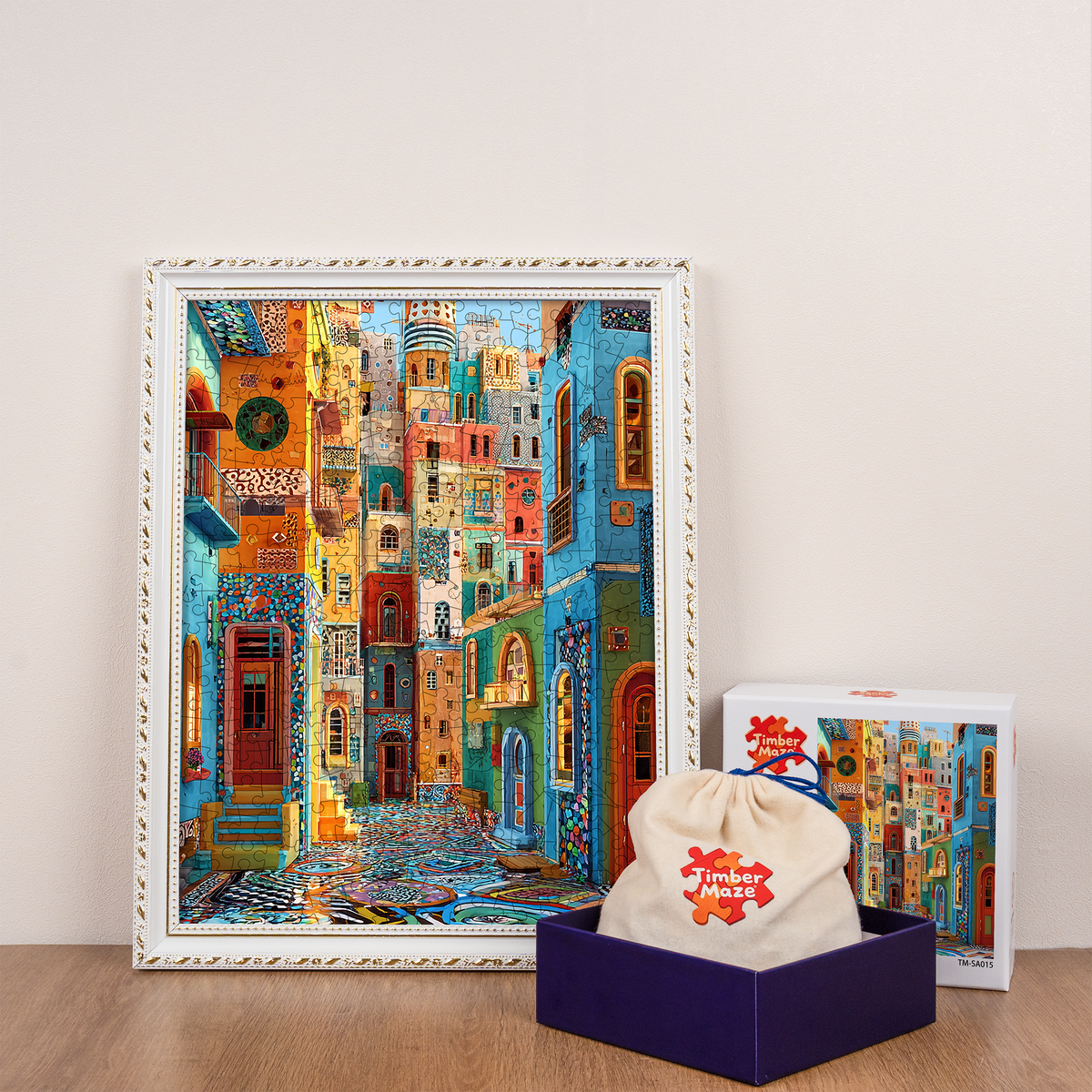 Festive Street Mosaic - Wooden Jigsaw Puzzle
