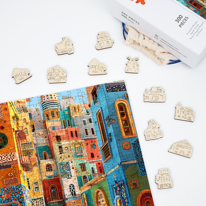 Festive Street Mosaic - Wooden Jigsaw Puzzle