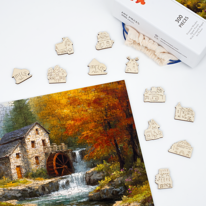 Autumn Mill by the River - Wooden Jigsaw Puzzle