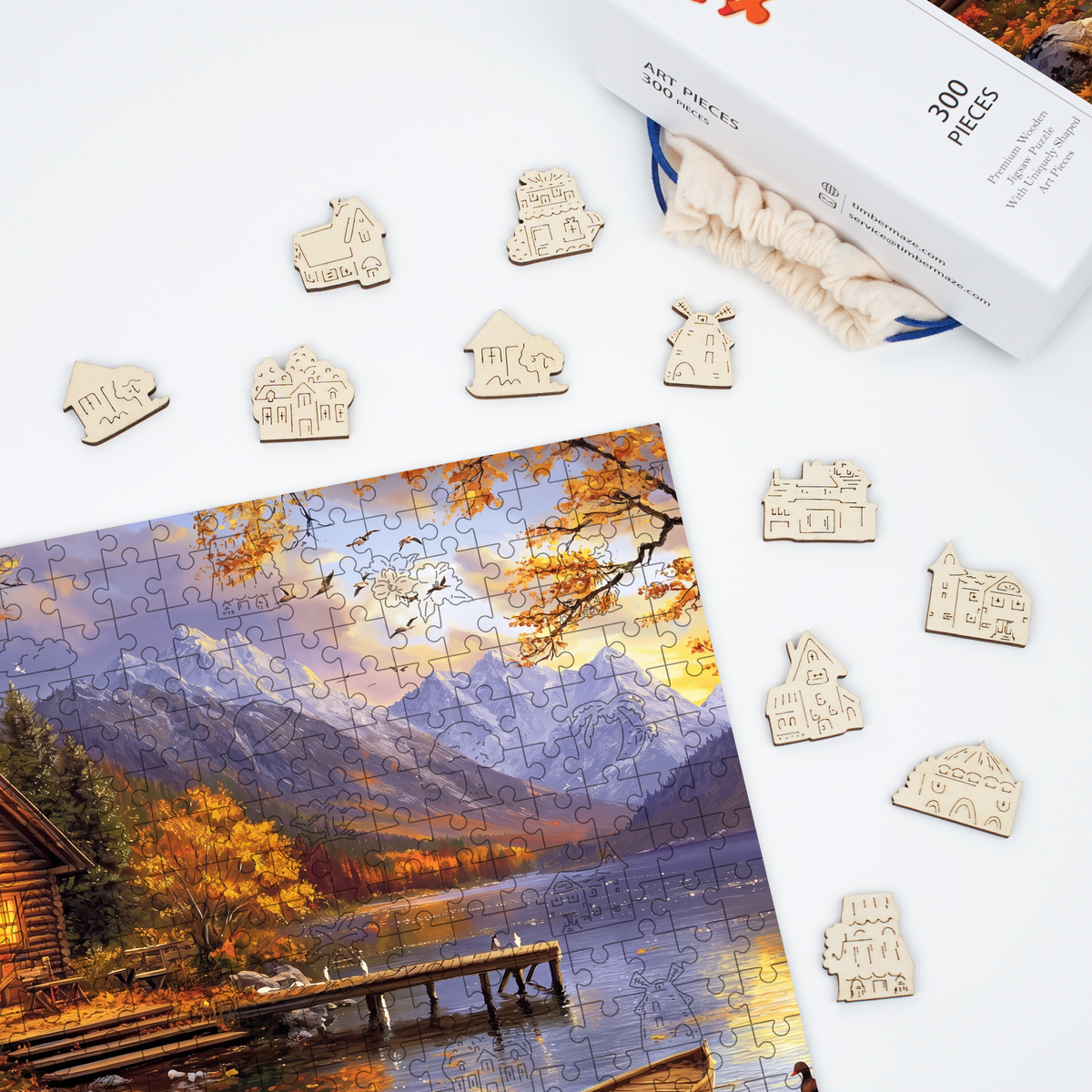 Cabin by Lake - Wooden Jigsaw Puzzle