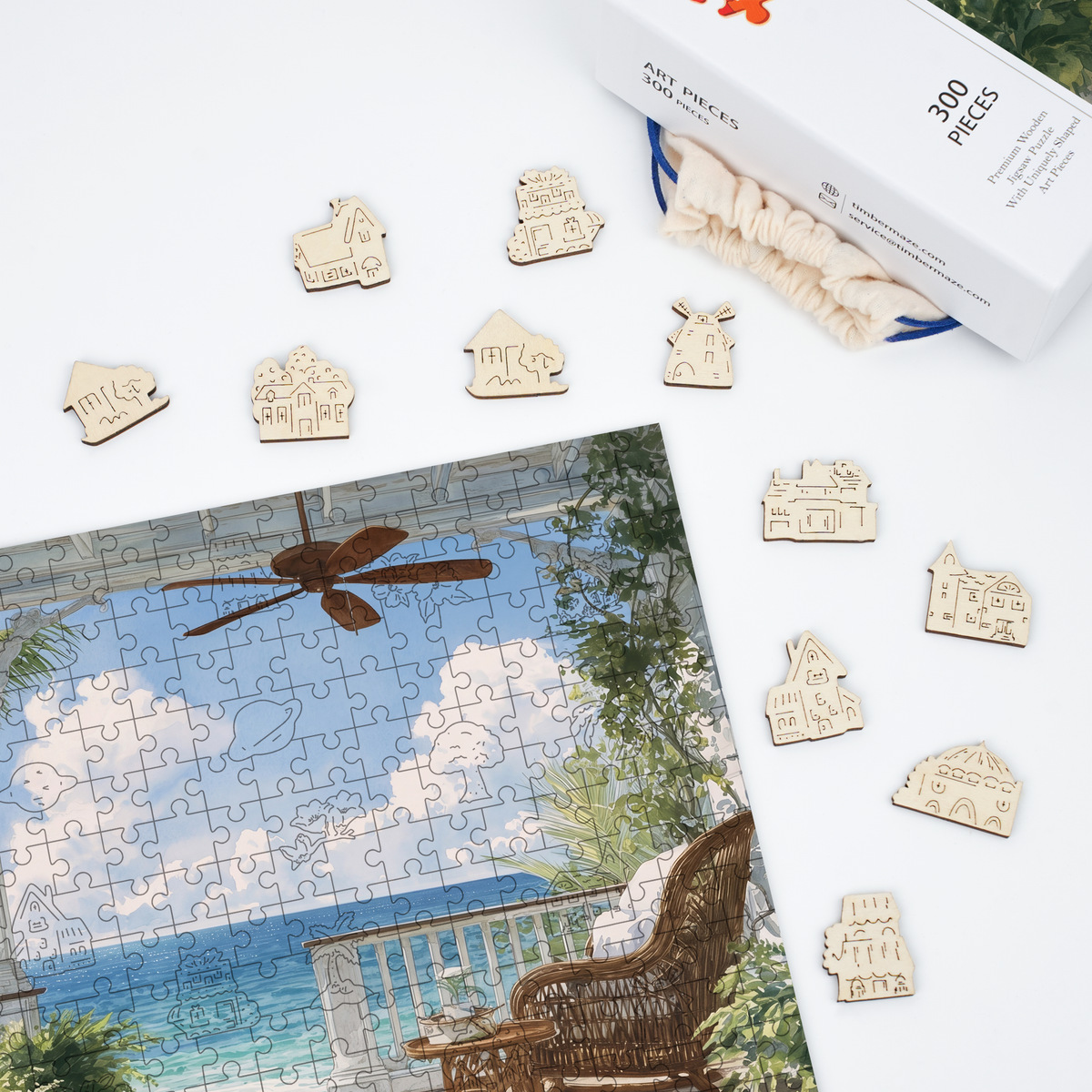 Seaside Porch Serenity - Wooden Jigsaw Puzzle