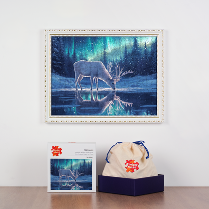 Deer in the Aurora - Wooden Jigsaw Puzzle