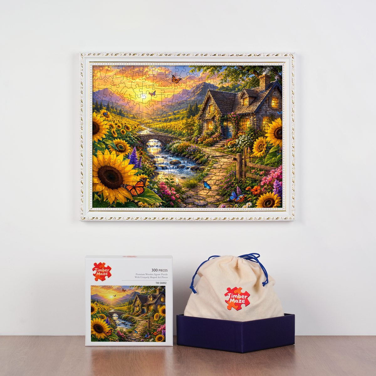 Sunflower Valley Cottage - Wooden Jigsaw Puzzle