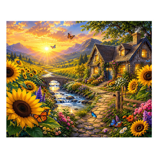 Sunflower Valley Cottage - Wooden Jigsaw Puzzle