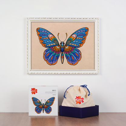 Mandala Blue Butterfly - Wooden Jigsaw Puzzle