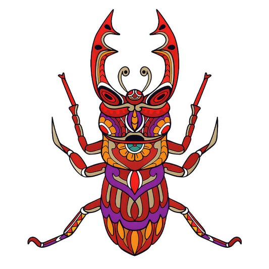 Tribal Stag Beetle - Wooden Jigsaw Puzzle