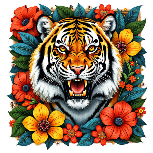 Tiger in Bloom - Wooden Jigsaw Puzzle